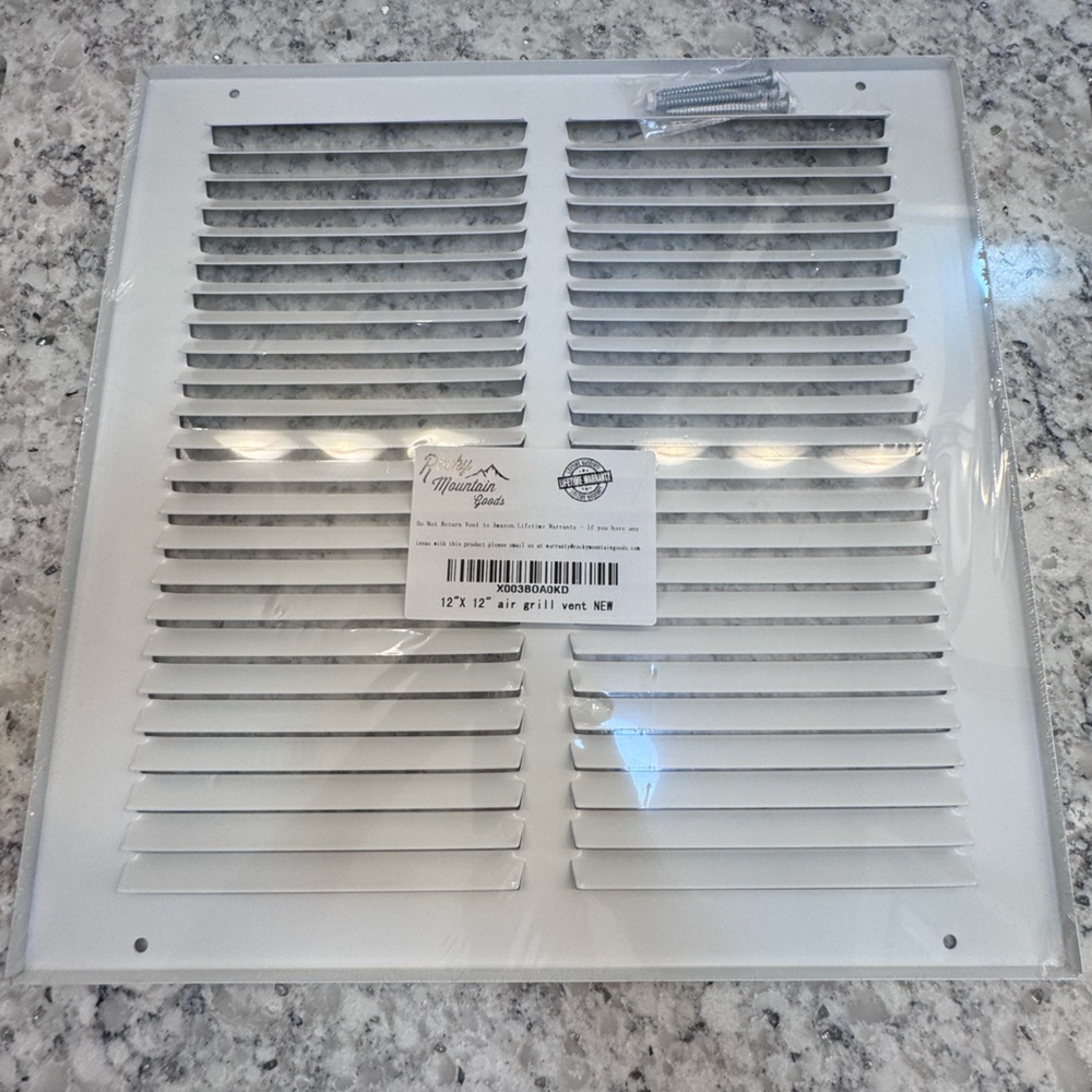 NWT 12 x12 Metal White Vent Cover with Screws.  Sealed unused.